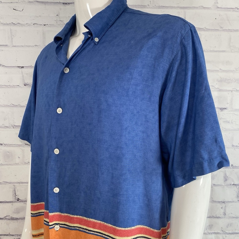 Ralph Lauren Shirt Men's Medium RELAXED Camp Shirt Button Up Beach Viscose Blue